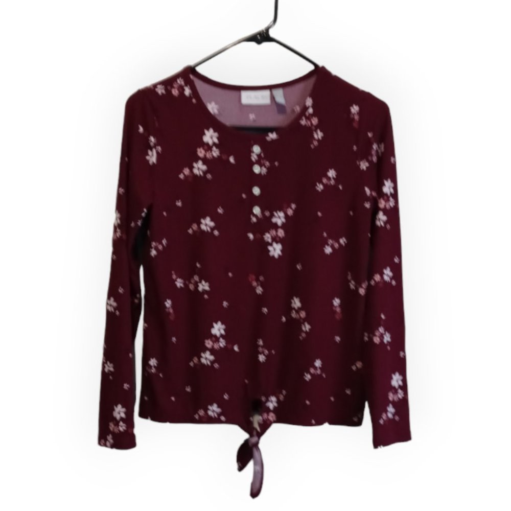 Children Place Girls Ribbed Floral Tie Front Long Sleeve Top Size 14